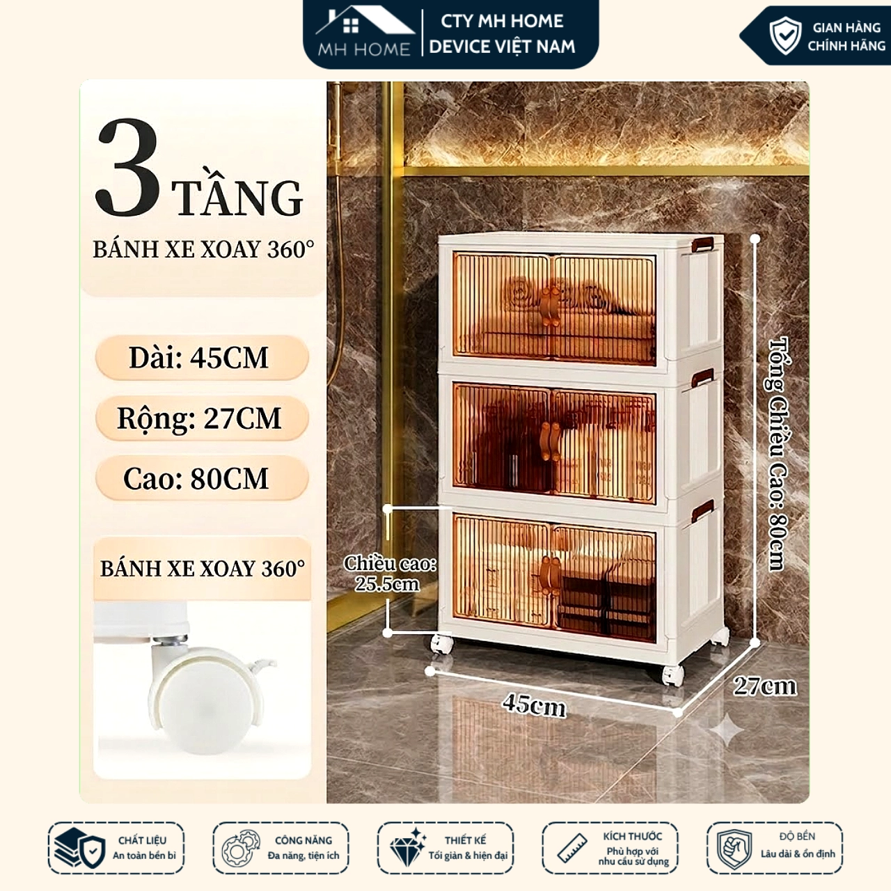 Tủ Đa Năng Nhiều Tầng Có Bánh Xe - Tủ Nhựa Đựng Quần Áo Đồ Chơi Cho Bé Có Cửa Chống Bụi Giúp Phòng Gọn Gàng MH Home